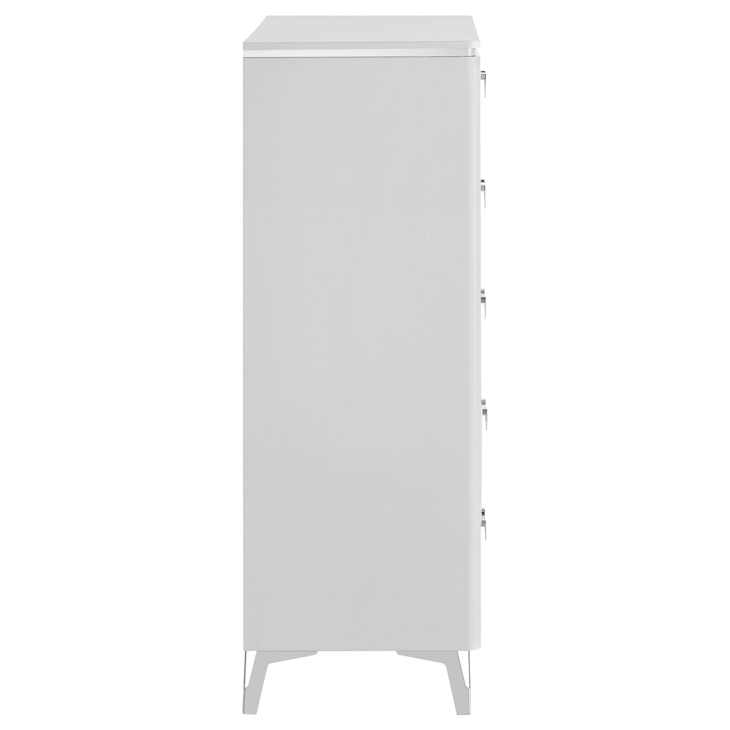 Coaster Home Furnishings - Cassia - Wood - 5-Drawer Chest with Black Felt-Lined Top, V-Patterns Front, U-Shaped Pulls, Tapered Legs and Contemporary Style - Bedroom - White High Gloss - 215795