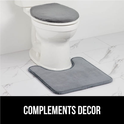 GORILLA GRIP Thick Memory Foam Bathroom Toilet Lid Seat Cover, Soft Velvet Topside, Machine Wash, Plush Cushioned Covers Fits Most Size Lids, Decorative Bath Room Accessories, 19.5x18.5, Grey