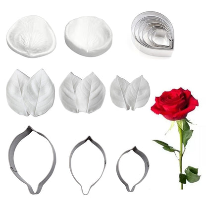AK ART KITCHENWARE Silicone Veiner Stainless Steel Fondant Cutter Set for Gum Paste Flower Leaf Sugar Craft Tools Cake Decorating Supplies Silicone Veining Molds Moulds for Wedding with Christmas Box