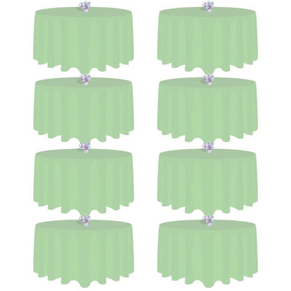 pepmily 8 Pack Light Green Round Tablecloth 120 Inch Round Table Cloth, Wrinkle Resistant and Washable Tablecloth Polyester Fabric Table Cloth Round Cover for Dining Wedding Banquet Party