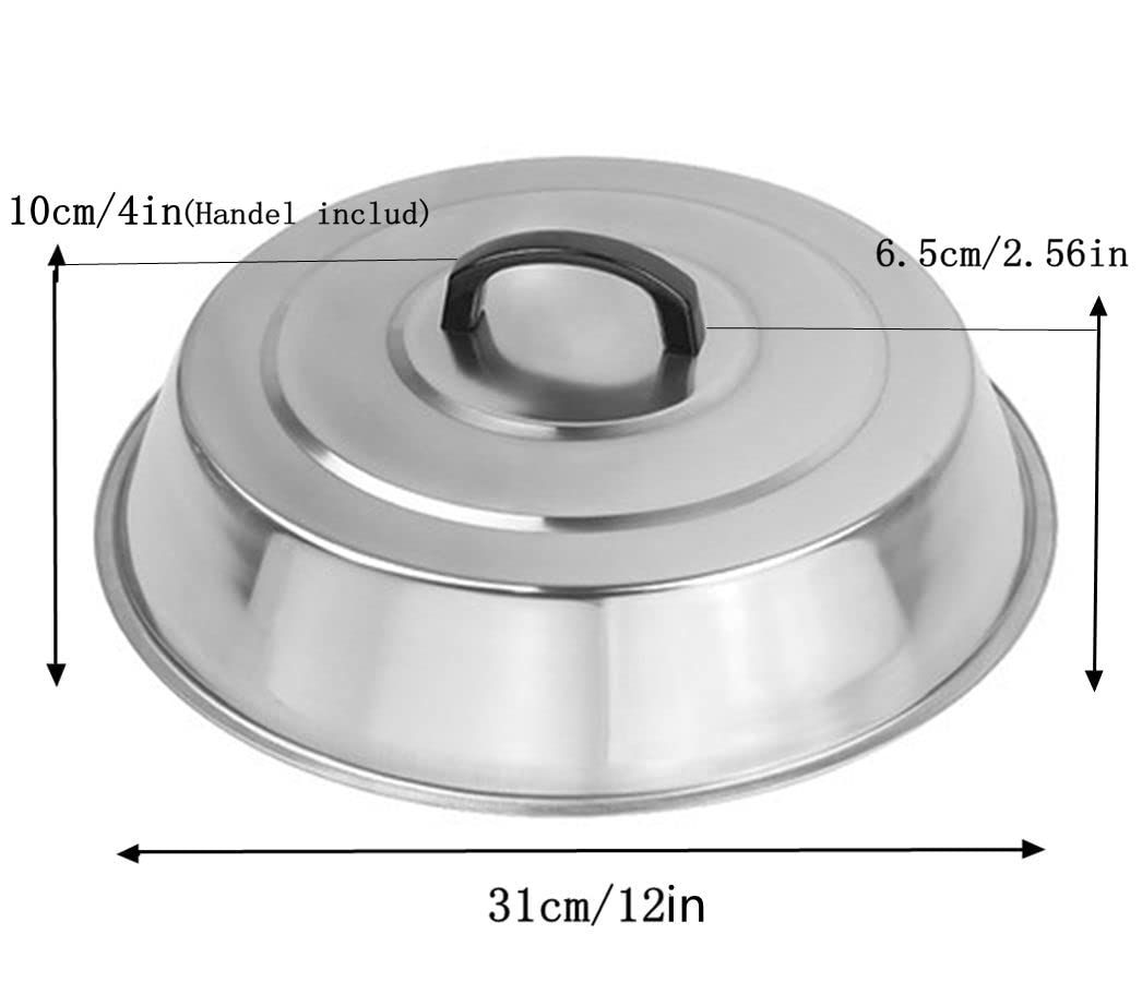 3 Sets BBQ Accessories 12 Inch Round Stainless Steel Basting Cover Wok Lids- Cheese Melting Dome and Steaming Cover, Best fits for Blackstone Camp Chef Flat Top Griddle Grill Cooking Indoor or Outdoor