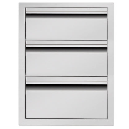 Outdoor Kitchen Drawers 16" W x 21" H x 23" D Triple BBQ Drawers Stainless Steel Built-in Drawer for Patio Grill Station or Outdoor Kitchen Island