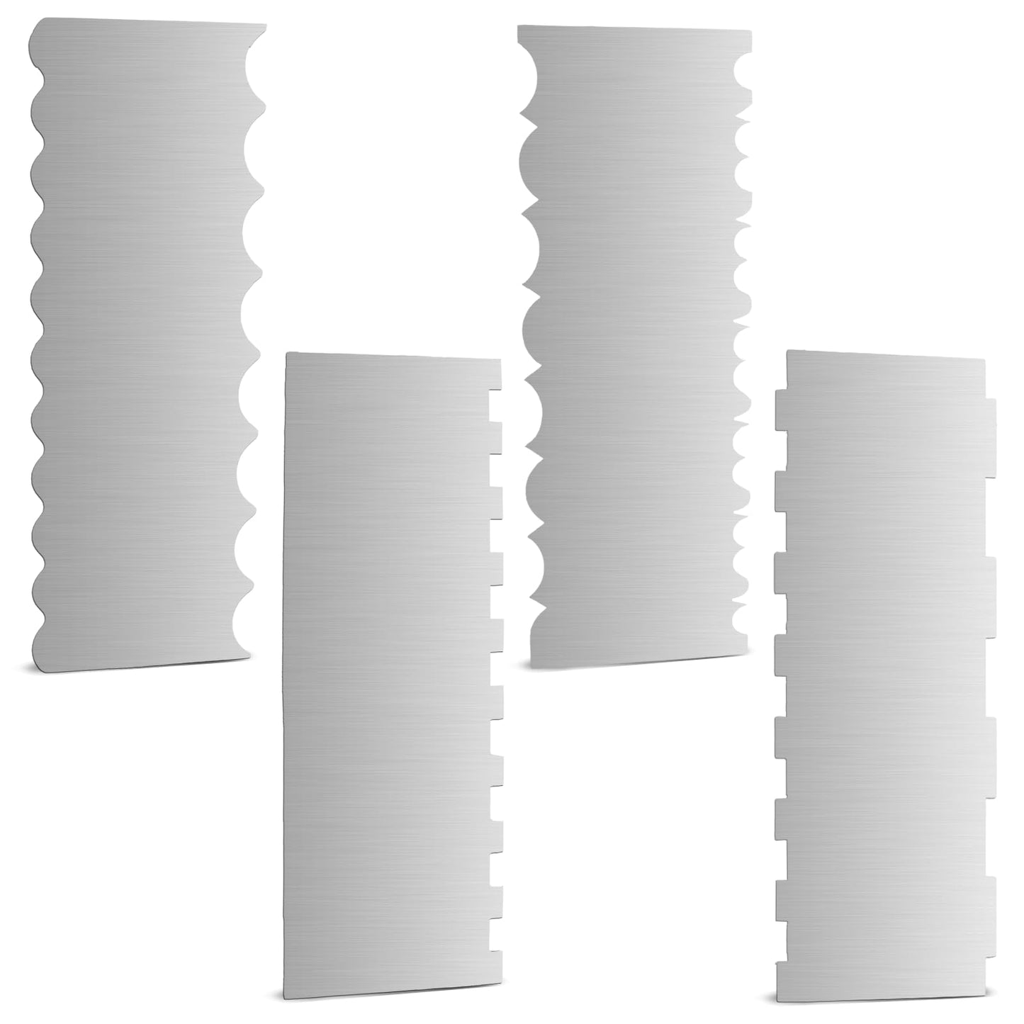 4 Pieces Stainless Steel Cake Scraper 10 Inch and Sided Patterned Edge Stripe Edge Smoother Scraper Cake Decorating Comb Cake Pastry Cutter for Mousse Butter Cream Cake Decoration