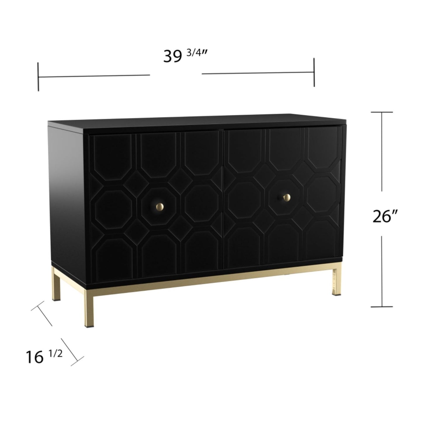 Hassyee Modern Design Two Carved Door Accent Cabinet with Metal Base, Space Saving Floor Display Cabinet for Stemware, Board Games, or Movie Collection