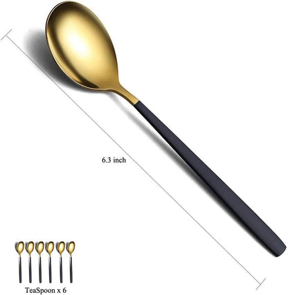 Homquen 6 Pieces Black and Gold Plating Coffee Spoons, 6.3" Modern Design Stainless Steel Tea Spoons Set