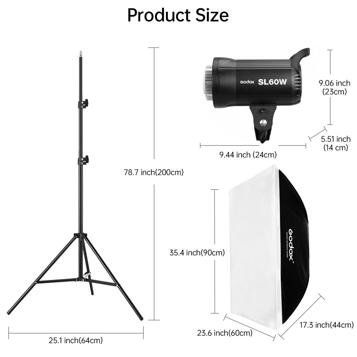 Godox 2Pack SL60W Studio LED Video Light Kit for Photography,60W Continuous Lighting Set,5600K Bowens Mount Flash Light with Softbox,Remote Control,Stands for Video Recording,Product Portrait Shooting