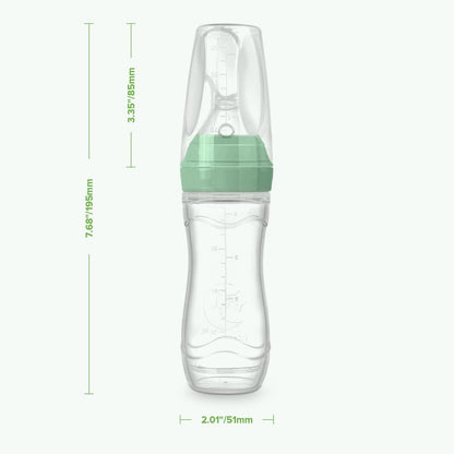 Haakaa Silicone Baby Food Dispensing Spoon Feeder 4oz - Infant Squeeze Cereal Feeder, Baby Fresh Food Feeder, Feed Bottle for Puree, Solid Baby Food, BPA Free, 4m+ Babies – Pea Green