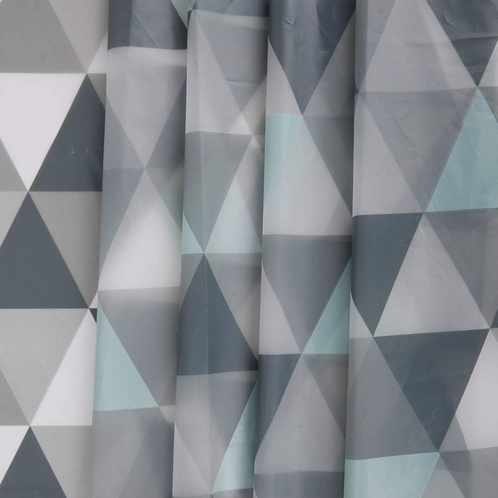 LIVILAN Nordic Triangle PEVA Shower Curtain with 12 Hooks, Waterproof 2 in 1 Shower Curtain Liners, 71" x 71"
