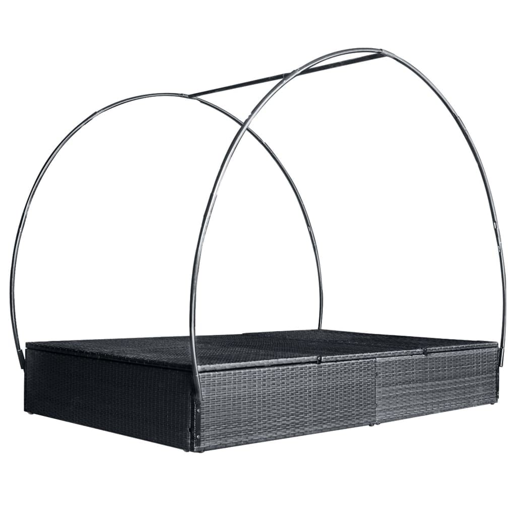 VGLQNRPT Double Sun Lounger with Adjustable Canopy, 2-Person Outdoor Patio Rattan Daybed with Cream Cushions, Weather-Resistant Garden Lounge Chair, Black