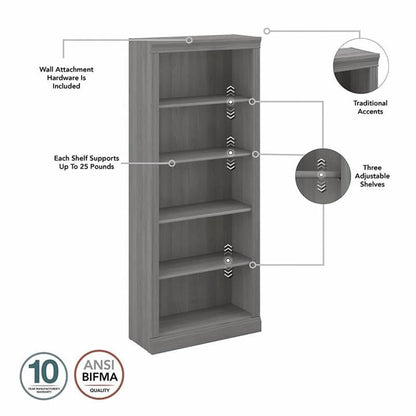 Bush Home Saratoga Tall 5 Shelf Bookcase - Set of 2 in Modern Gray