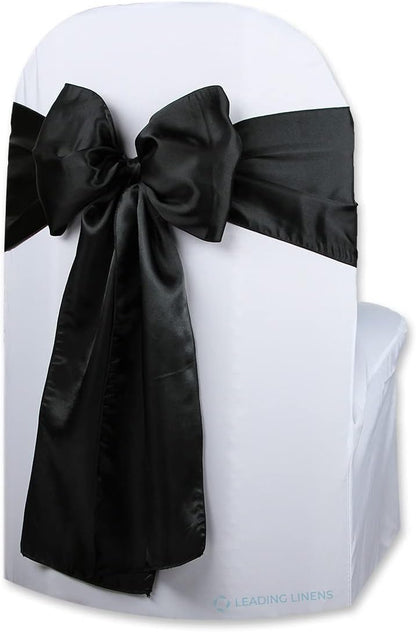 Satin Bow Sash Chair Covers by [Brand Name] - Elegant Decorations for Weddings & Events | Set of 10, Black