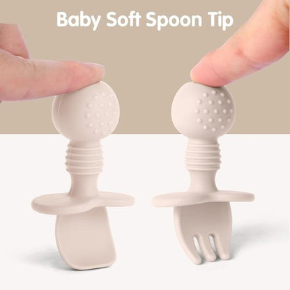 Eascrozn Baby Spoons and Forks Set - Silicone Self-Feeding Utensils for Toddlers | BPA-Free, 6-Pack