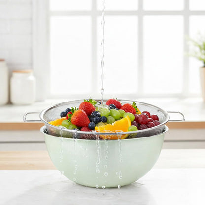304 Stainless Steel Kitchen Colander Set, 3.5QT Colander with Handle and Bowl, 40 Mesh Fine Strainer, Fast Draining for Rice, Pasta, Fruits & Vegetables, Dishwasher Safe