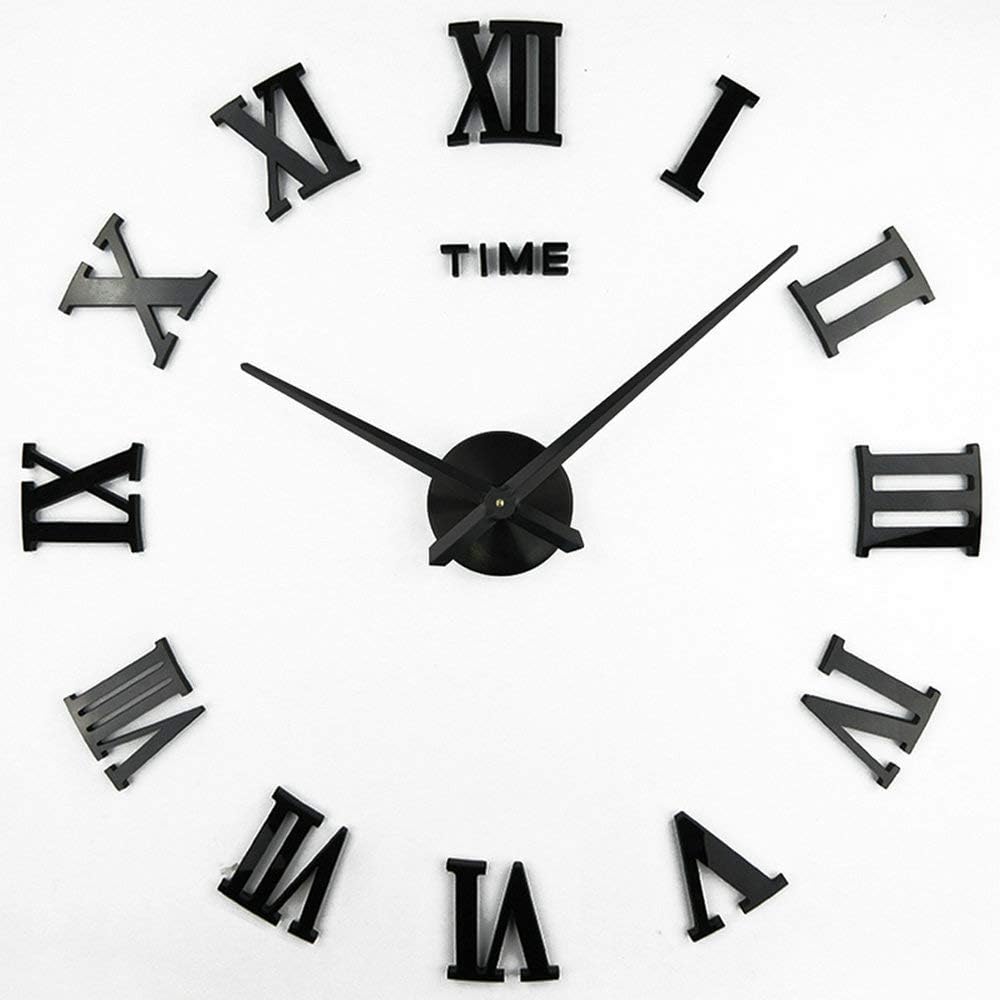 Timelike 3D DIY Wall Clock, 1M Modern Frameless Large 3D DIY Wall Clock Kit Decoration for Home Living Room Bedroom