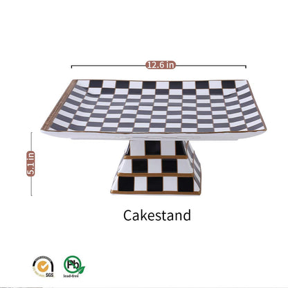 Porlien Checker Pattern 13-inch Cake Stand, Cake Holder, Serving Platter