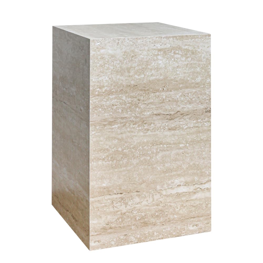 Modern Sintered Stone End Table for Living Room & Entryway, Sofa Table with Square Pedestal Base for Small Spaces, Fully Assembled & Low-Maintenance (Beige)