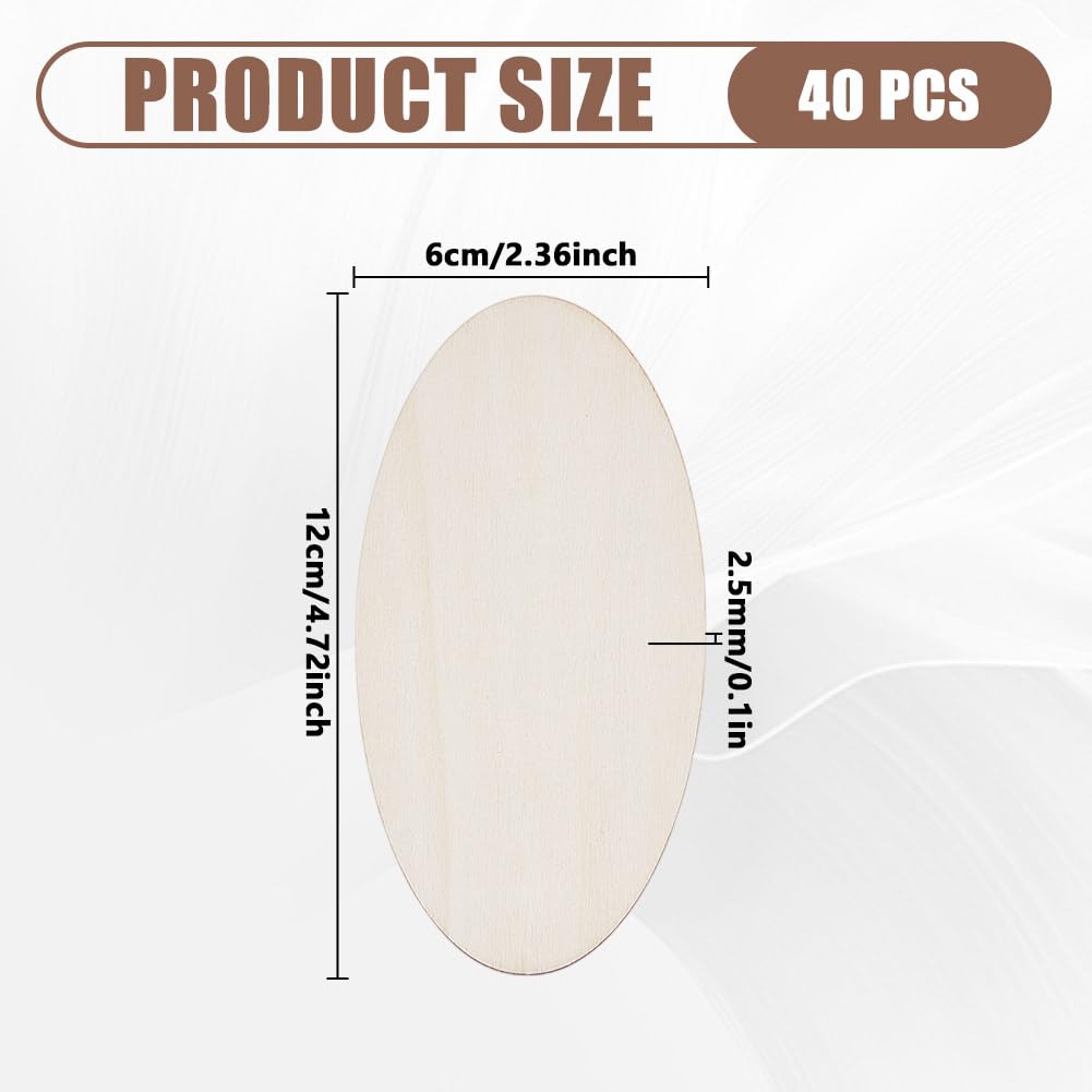 DELORIGIN 40pcs Wooden Oval Cutout 4.7 x 2.4 Inch Unfinished Wooden Blank Slices Crafts Natural Wood Circles DIY Plank Cutout Craft Supplies for Artist Painting Door Hanger Sign Wedding Decor