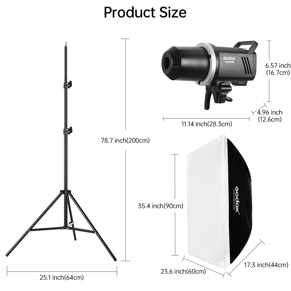 GODOX MS300V Studio Flash Photography Light Kit,2.4G 300W Bowens Mount Strobe Flash Lighting Kit with Light Stand,Softbox,Umbrella Reflector,GN58 Studio Lighting for Portrait Product Photography