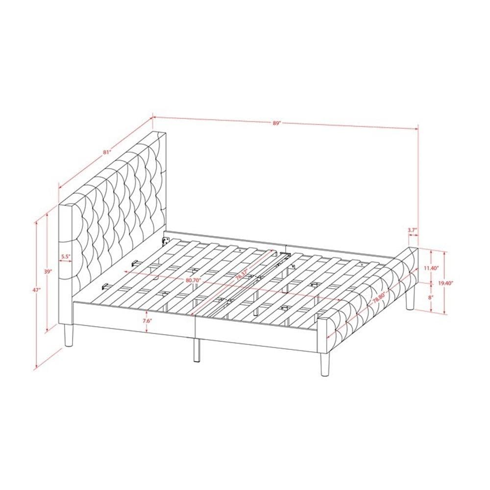 East West Furniture NLF-19-K Nolan Platform Bed - Button Tufted White Velvet Fabric Upholstered Headboard & Footboard, Black Legs, King Size