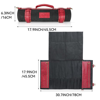 Seido Knives Professional Knife Roll Bag - Heavy Duty Canvas & Leather, Holds 18 Knives and Culinary Tools Including 12 Large Knives, with 4 Slots for Utensils and 2 Large Meat Cleavers