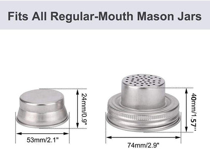 2-Pack Mason Jar Shaker Lids, Compact Stainless Steel Screw Top, Silver, Dishwasher Safe