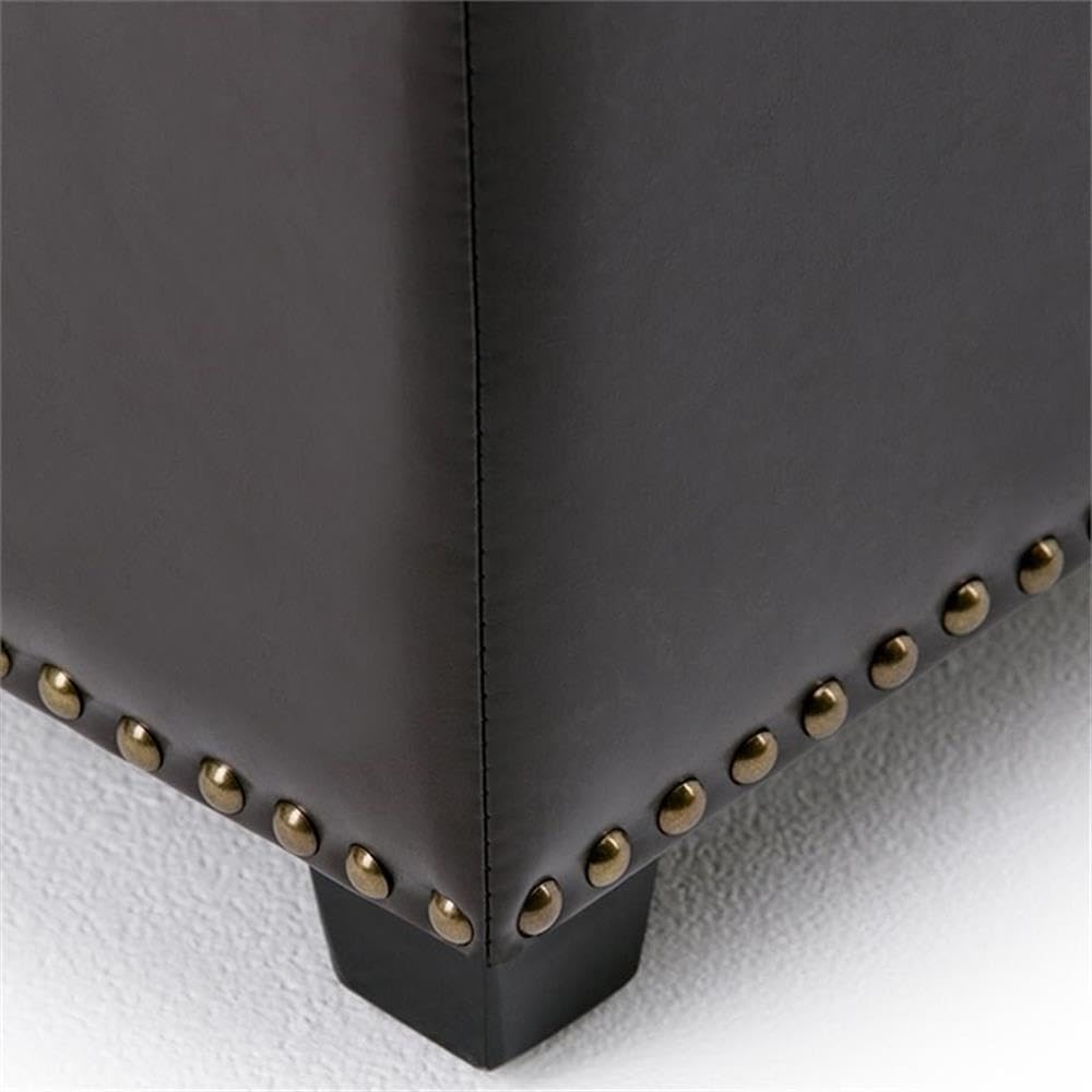 SIMPLIHOME Kingsley Storage Ottoman - 48 inch Wide Upholstered Linen Look Fabric Rectangle Large Storage Ottoman Bench in Coffee Brown, Transitional Tufted Ottoman for Living Room with Lift-Up Lid