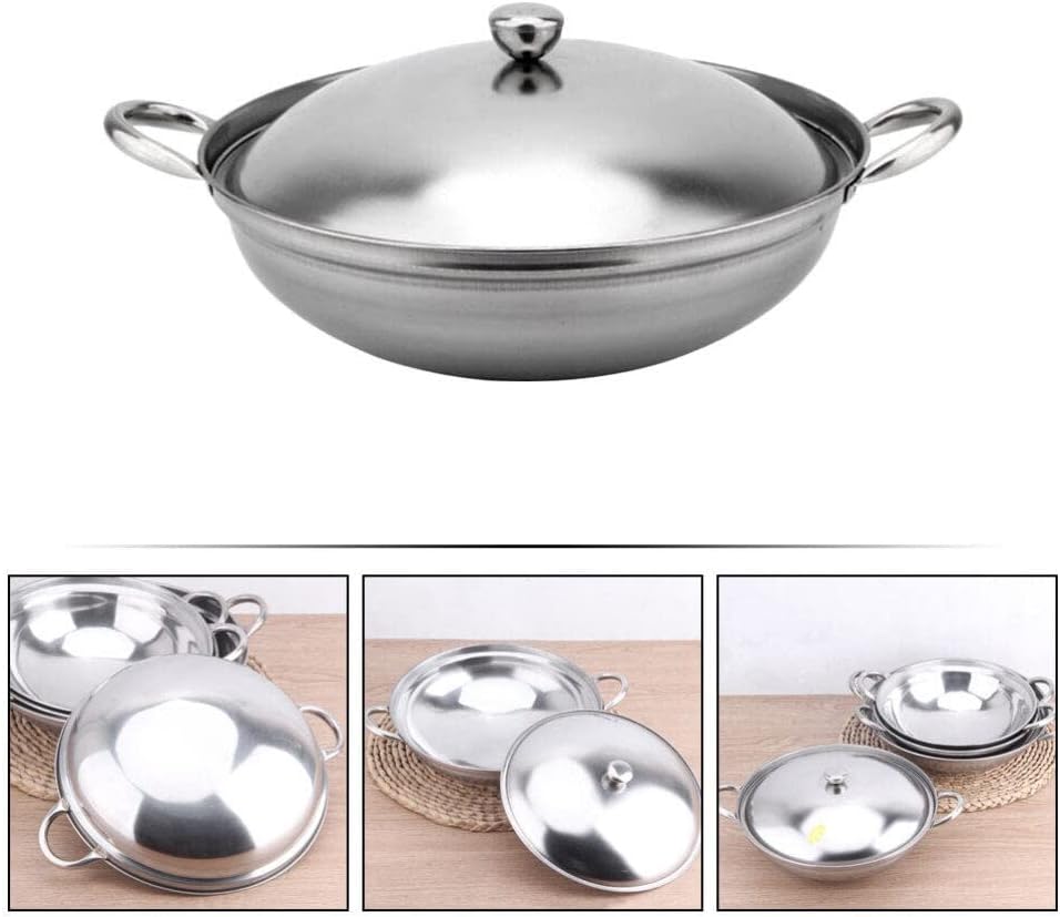 Ciieeo Shabu Shabu Hot Pot, Stainless Steel Camping Stove Cooking Pot with Lid, 22cm Chef Wok and Paella Skillet