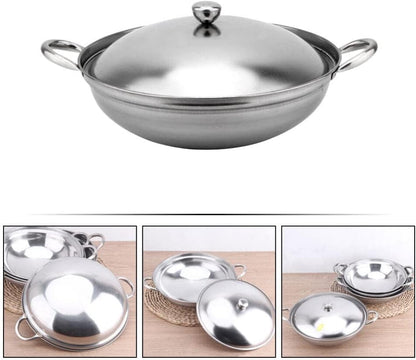 Ciieeo Shabu Shabu Hot Pot, Stainless Steel Camping Stove Cooking Pot with Lid, 22cm Chef Wok and Paella Skillet