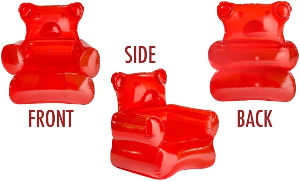 VAT19 Gummy The Bear Inflatable Chair, PVC, Red, Eclectic Style for Relaxing, Decor, Gaming