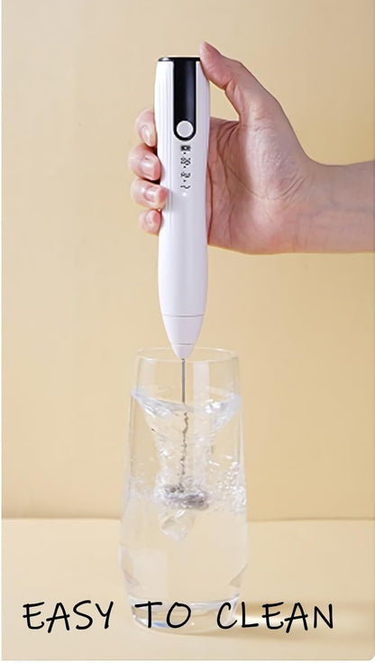 Electric Milk Frother for Matcha, Hot Chocolate, Coffee Creamer, Handheld Design, Type-C Rechargeable Blender (White)