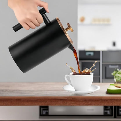 1500ml, 50oz, Stainless Steel French Press Coffee Maker Black Double-Wall Insulated Large French Coffee Press