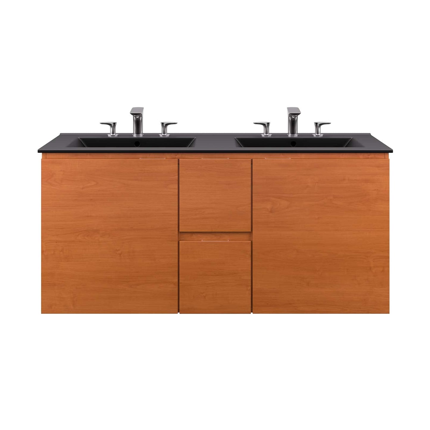 Modway EEI-5815-CHE-BLK Scenic 48" Double Wall-Mount Bathroom Vanity, Cherry Black