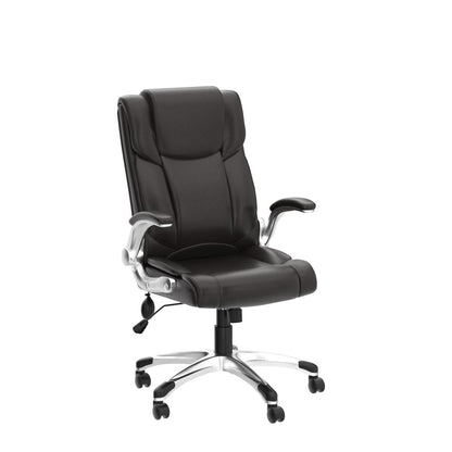 COLAMY Leather Executive Office Chair- High Back Home Computer Desk Chair with Padded Flip-up Arms, Adjustable Tilt Lock, Swivel Rolling Ergonomic Chair for Adult Working Study-Brown, Set of 2