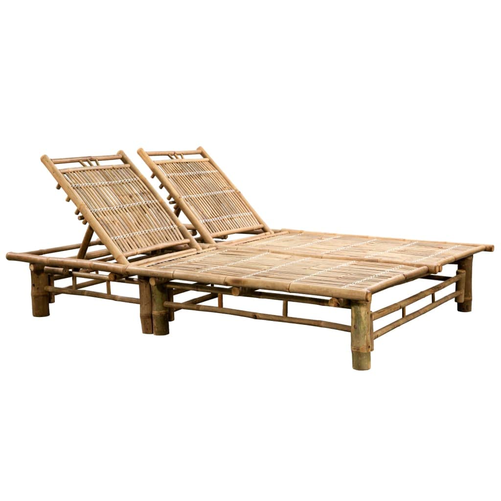 KTHLBRH Outdoor Bamboo Sunlounger for Two with Adjustable Backrest, Natural Bamboo Finish, Extra Large Solid Sun Lounger for Patio or Pool Area