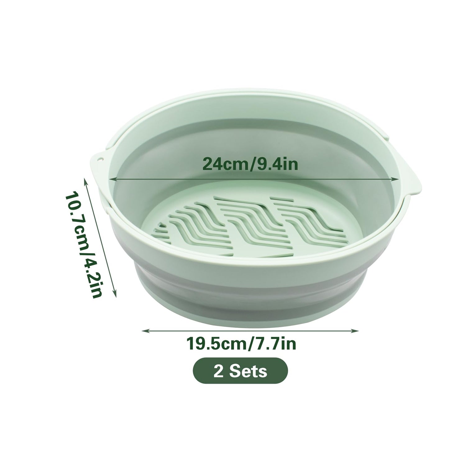 2 Sets 2 in 1 Collapsible Colander Set Including Sink Basin & Strainer Bowl, Foldable Silicone Fruit Washing Basket, Portable Vegetable Washing Tub for Kitchen, RV, Camping (Grey & Green)