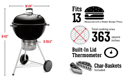 Weber Master-Touch Charcoal Grill, 22-Inch, Smoke – Premium Outdoor BBQ Grill with Tuck-Away Lid Holder & One‑Touch™ Cleaning System, Porcelain‑Enameled Kettle