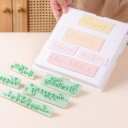 KALAIEN 8Pcs Happy Birthday Fondant Stamp,Custom Cookie Stamp, Happy Birthday Letters Embosser for Cake,DIY Cake Decorating Printing