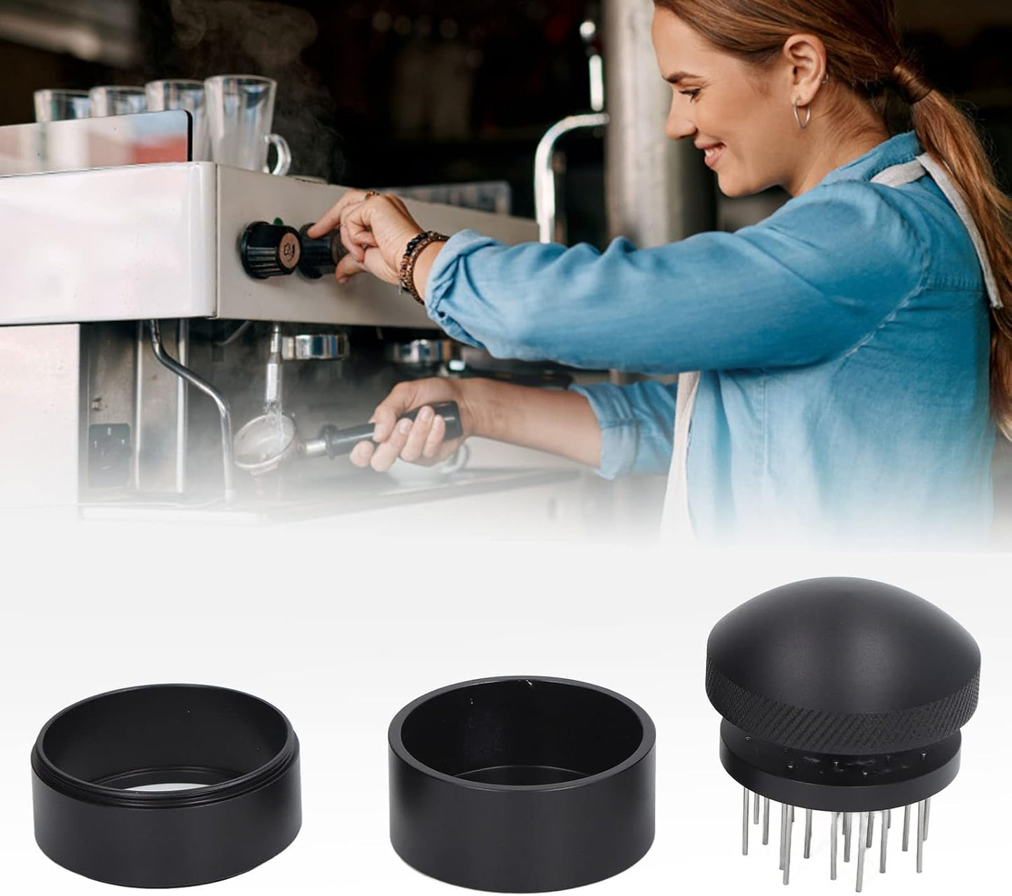 Coffee Needle Distributor, Rust Resistant Base Design Hand Needle Distributor for Home (51MM)