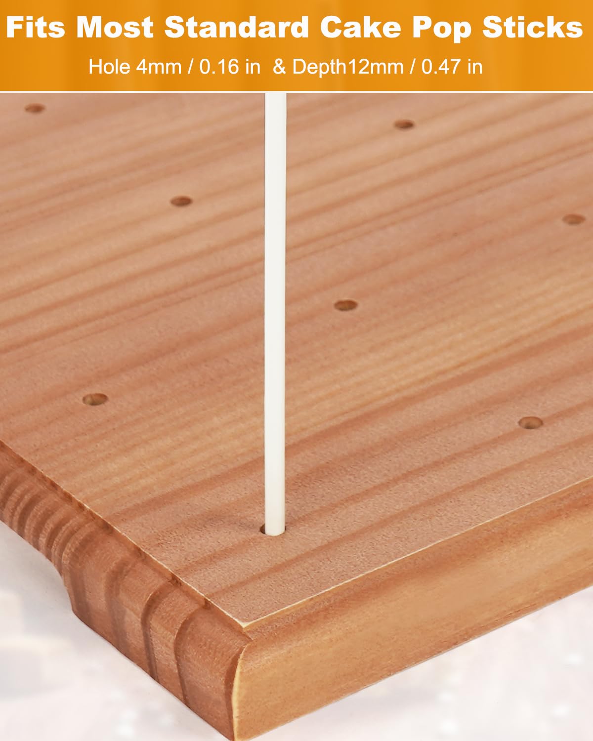 Wooden Cake Pop Stand for Drying, 24 Holes Cake Pop Display Stand with Sticks and Treat Bags, Wood Lollipop Holder for Party Anniversaries Holiday (Walnut, Stand+Sticks+Bags)