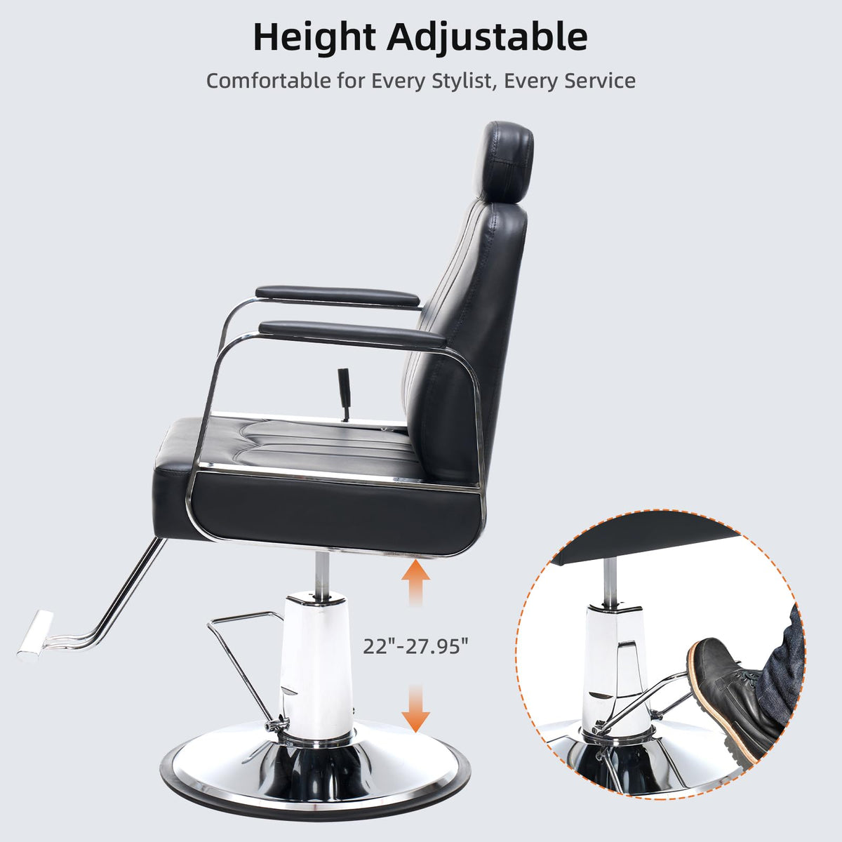 Zevemomo Barber Salon Chair for Hair Stylist, Reclining Backrest Adjustable Headrest & Seat Height, Heavy Duty Hydraulic Pump with 360° Swivel for Barbershop, Home 400LBS Capacity, Black