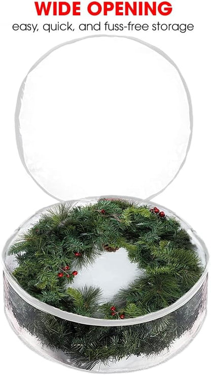 ProPik Christmas Wreath Storage Bag - Waterproof 48-Inch Clear PVC Container | 2 Pack with Handles