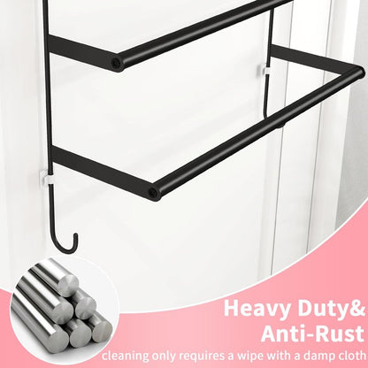 Over The Door Towel Rack,Towel Rack with Hooks for Door Hanging, Door Towel Bar, Over Door Towel Racks for Bathroom (Black)