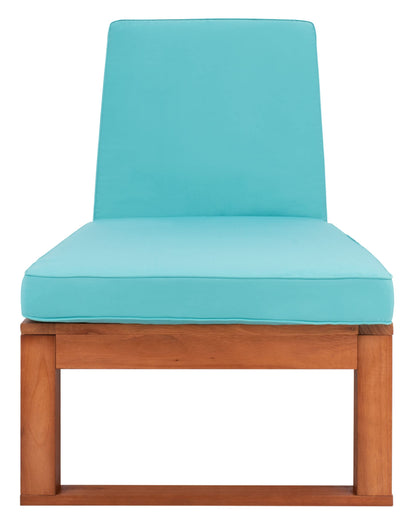 SAFAVIEH Outdoor - Solano Chaise Lounge Chair - Brown & Aqua - Solid Wood with Cushion - Adjustable Backrest Design - Ideal for Patio, Deck, Poolside, Backyard, 81"W x 31.5"D x 12"H (PAT7024Q)