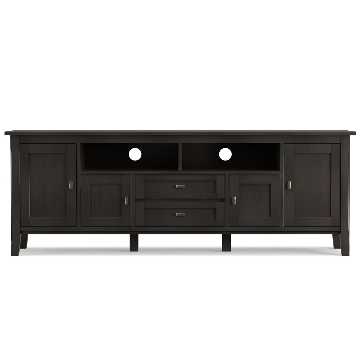 SIMPLIHOME Warm Shaker TV Stand - 72 inch Wide Solid Wood Media Console in Hickory Brown, Transitional Entertainment Center for Living Room for TVs up to 80 Inches with Cabinets and Cable Management