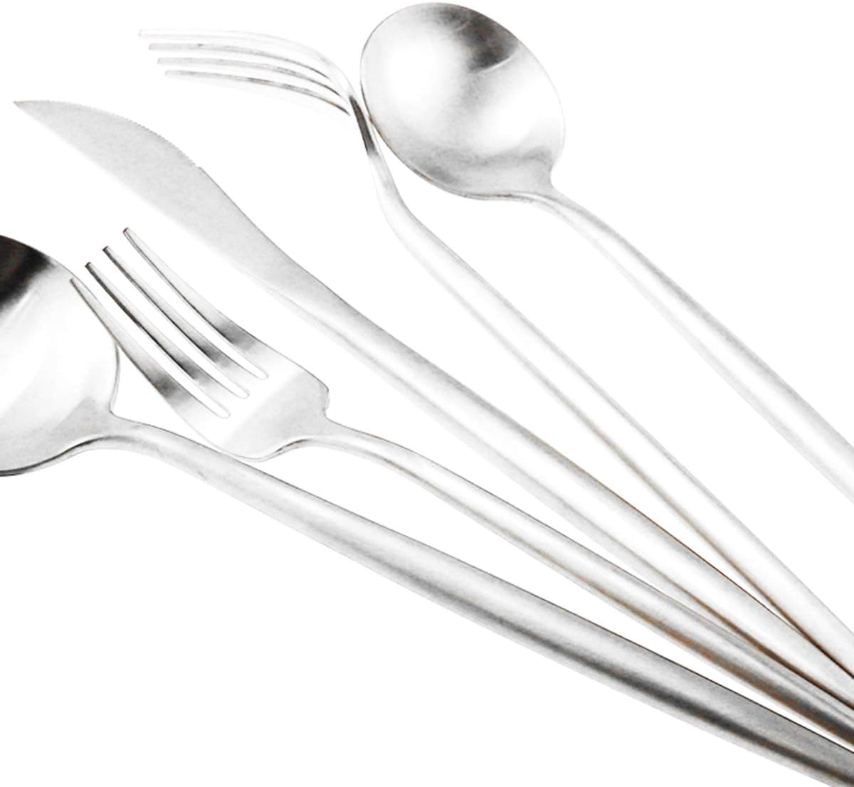 Silver Flatware, Royal 5 Piece Luxury Matte Finish 18/10 Stainless Steel Tableware Set for 1 Including Forks, Spoons,