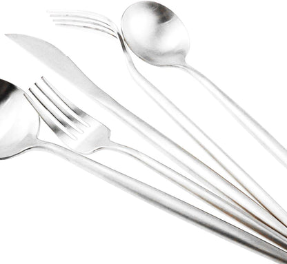 Silver Flatware, Royal 5 Piece Luxury Matte Finish 18/10 Stainless Steel Tableware Set for 1 Including Forks, Spoons,