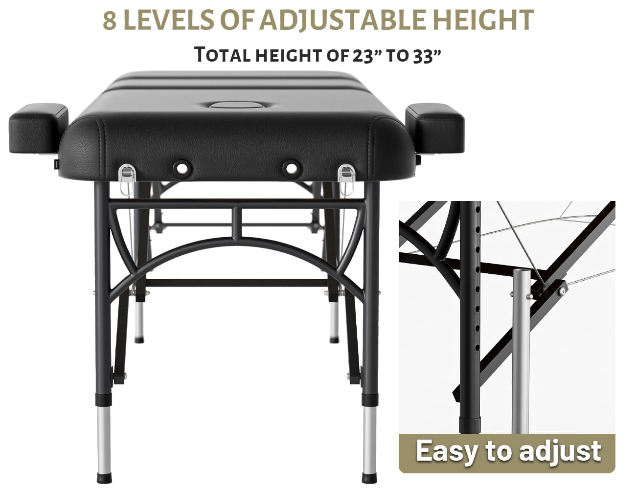 DOVANS Professional Massage Table Portable 3 Fold Premium Memory Foam Aluminium Leg Hold Up to 1100LBS 8 Heights Adjustable with Carrying Bag Black
