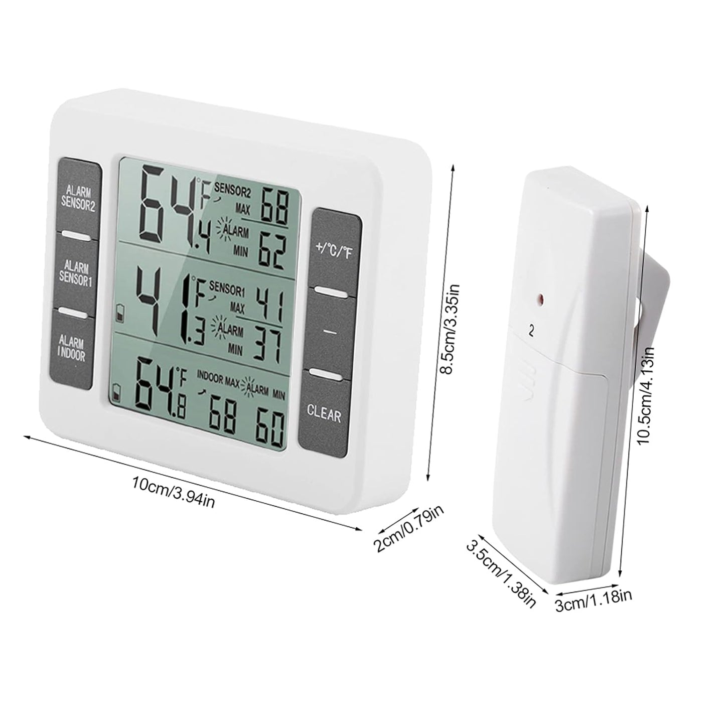 Refrigerator Thermometer - LCD Digital Temperature Meter with Audible Alarm and Max/Min Record Function