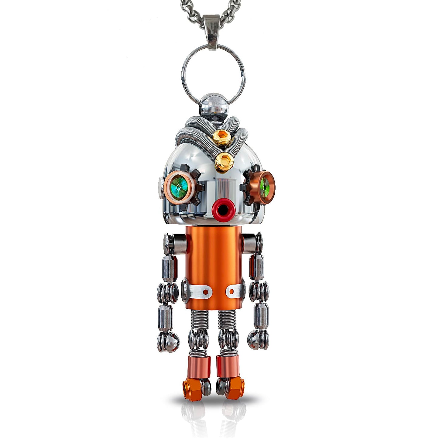 MOZIHIJANG Handmade Steampunk Robot Necklace for Men, Poseable Gear Pendant, Gothic Industrial Jewelry, Unique Gift for Him/Boyfriend/Dad (Bohemian)