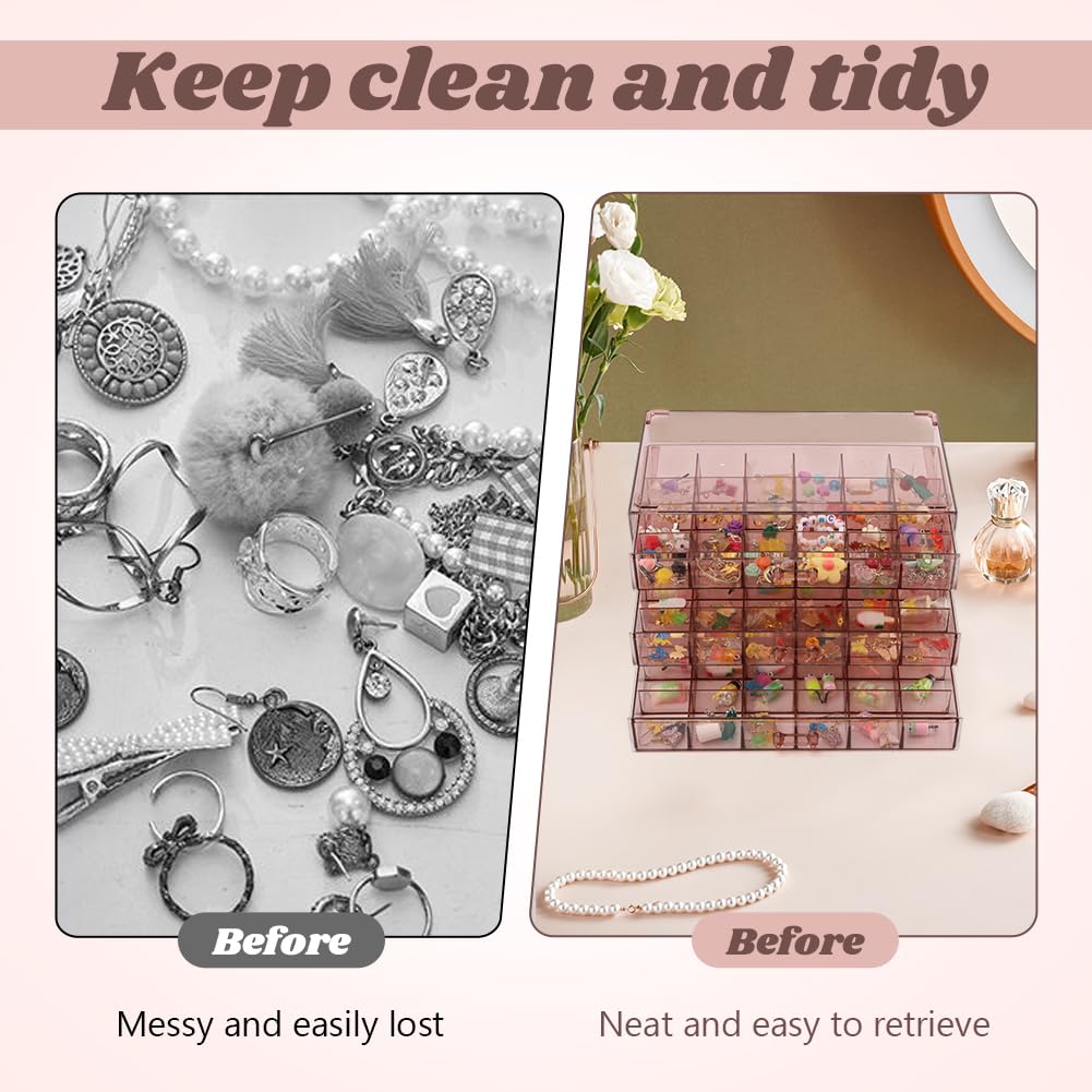 Meluvora Jewelry Organizer, Earring Holder Organizer Box with 3 Layers, 72 Grids Earring Case, Craft Storage Containers for Nail Charms, Ring, Earrings(Tan)